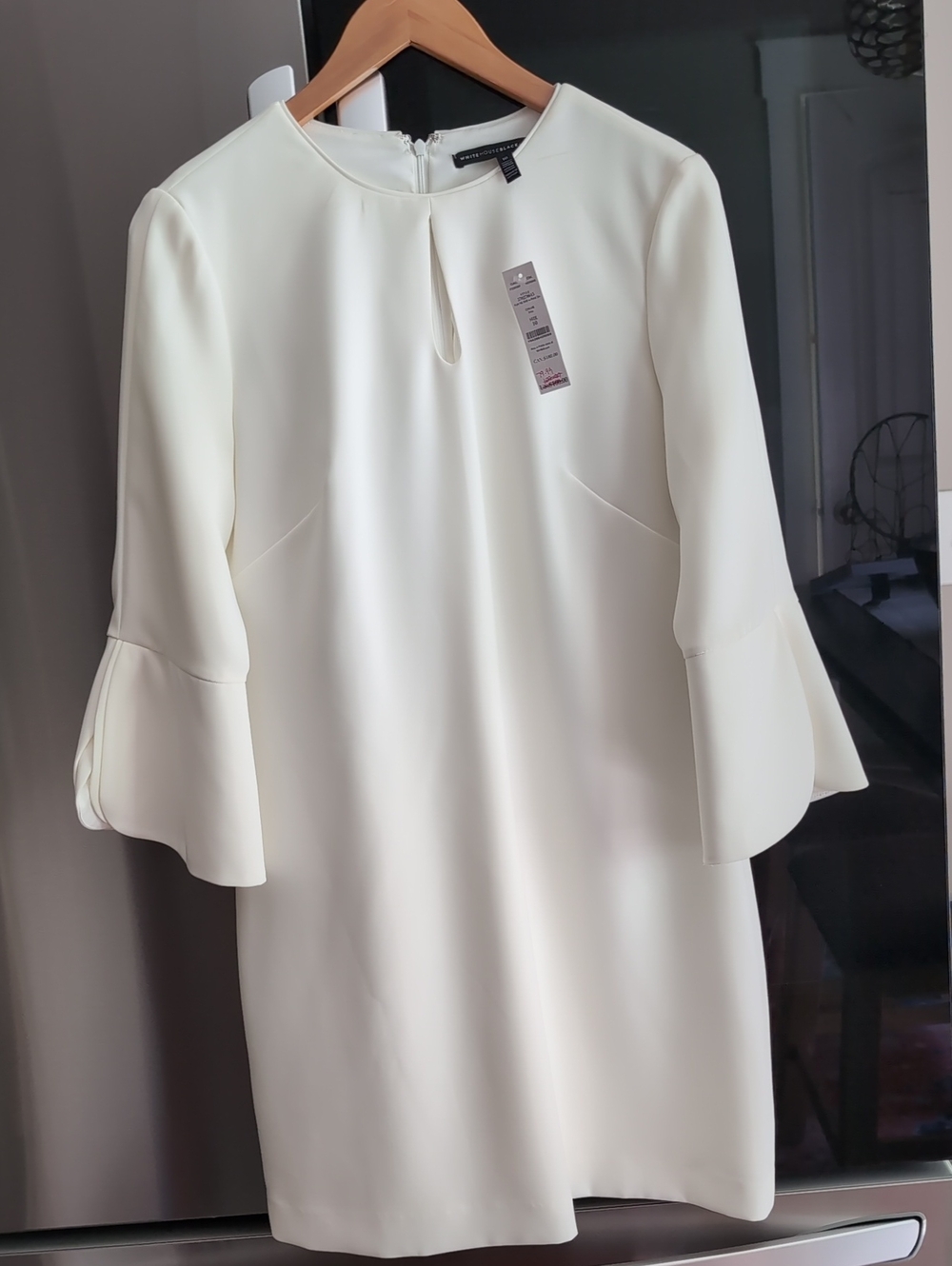 NWT White House Black Market Ivory Bell-Sleeve Shift Dress